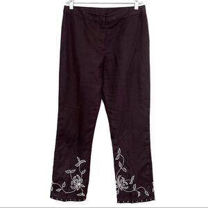 French Connection Beaded Ramie Straight Leg Pants Brown Size 4